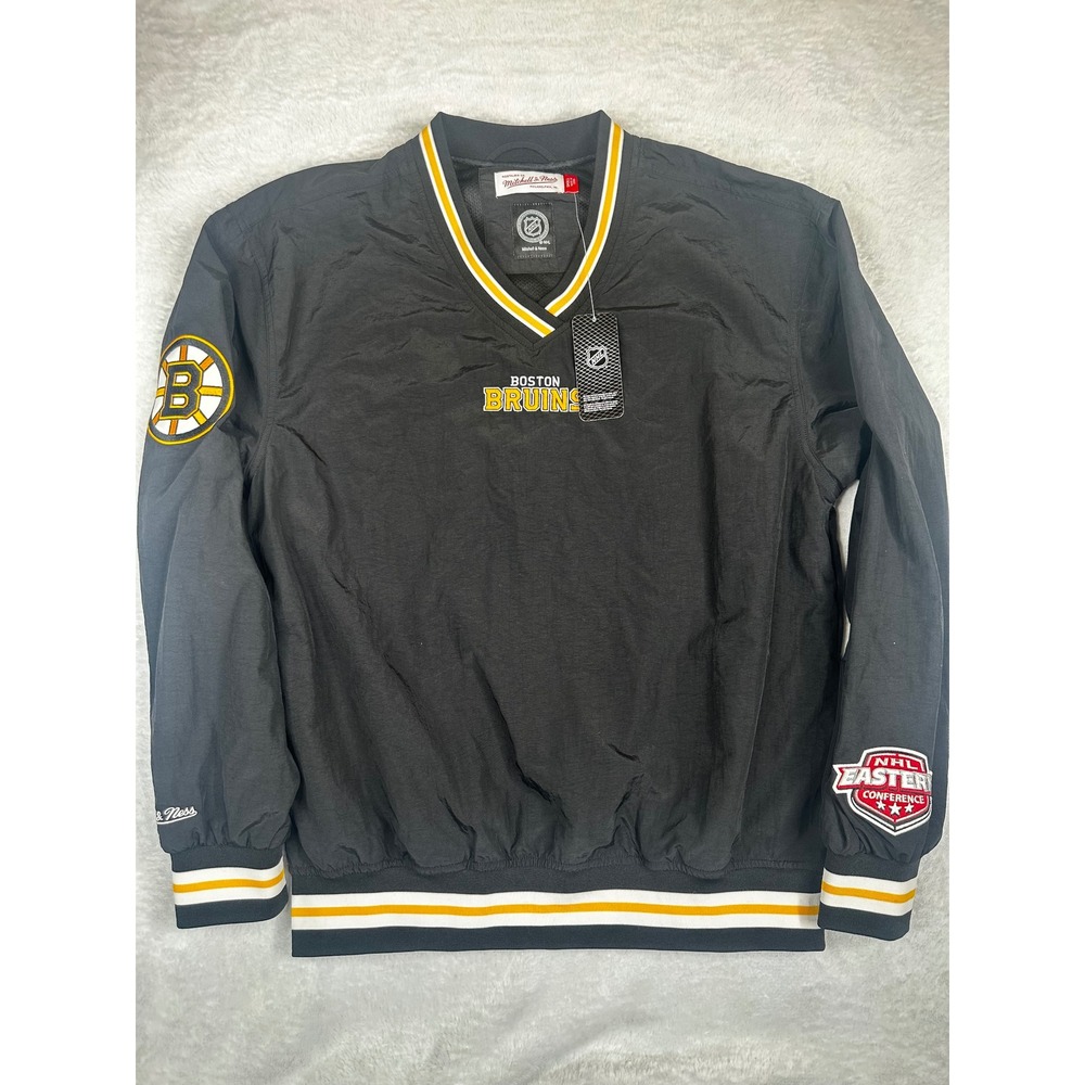 Mitchell & Ness Boston Bruins NHL Windbreaker Pullover Jacket Black Mens Small